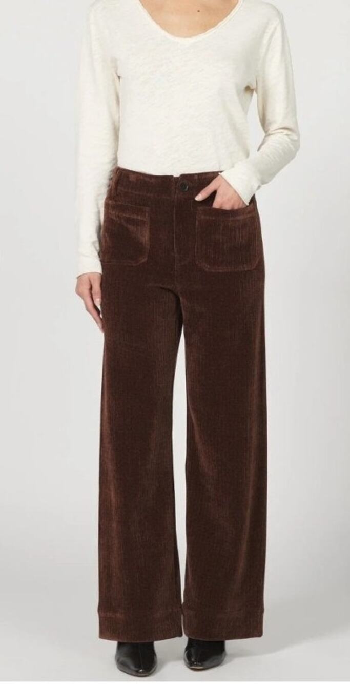 Dear John Womens Corduroy Audrey wide leg Capuccino 32 HighRise PatchPocket NWT